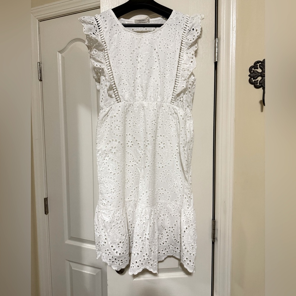 Luno L’arno Made in Italy cotton eyelet embroidered flare white dress in medium